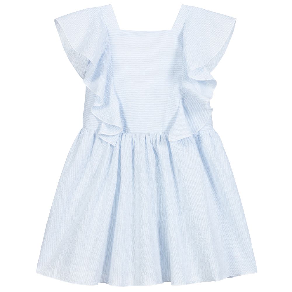 Emporio Armani - فستان قطن سيرساكر لون  أزرق و أبيض | Childrensalon
