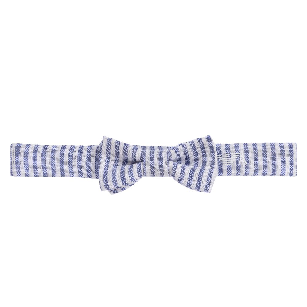 Emporio Armani - Blue & White Linen Bow Tie | Childrensalon
