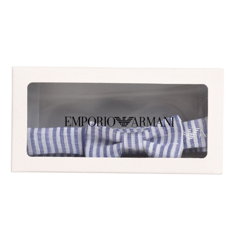 Emporio Armani Blue White Linen Bow Tie Childrensalon Outlet