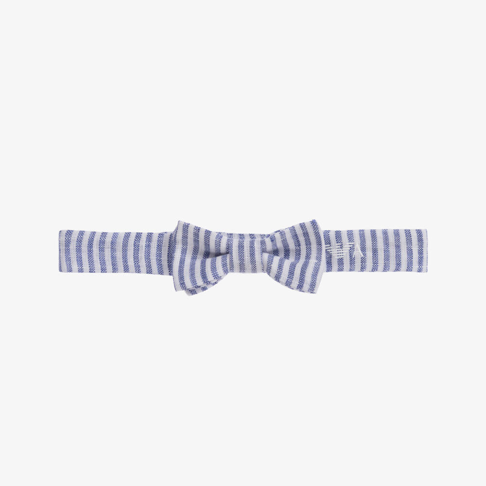Emporio Armani-بابيون كتّان مقلم لون أزرق وأبيض للأولاد | Childrensalon Outlet