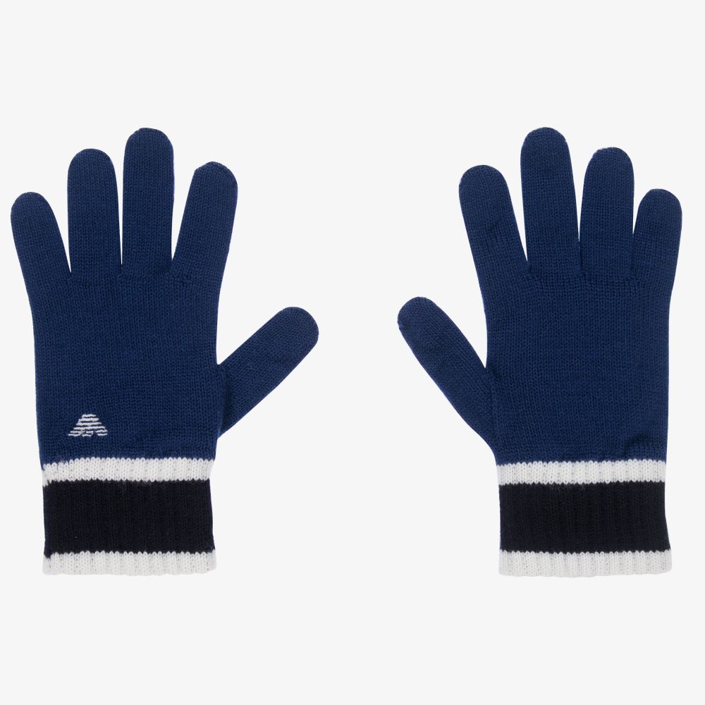 Emporio Armani - Blue Wool Logo Gloves | Childrensalon