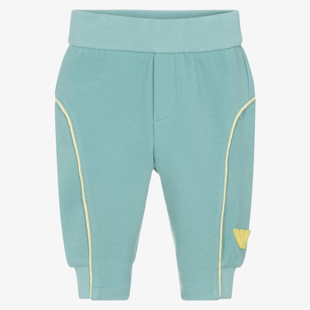 Emporio Armani-Boys Aqua Green Piqué Joggers with Yellow Piping | Childrensalon Outlet