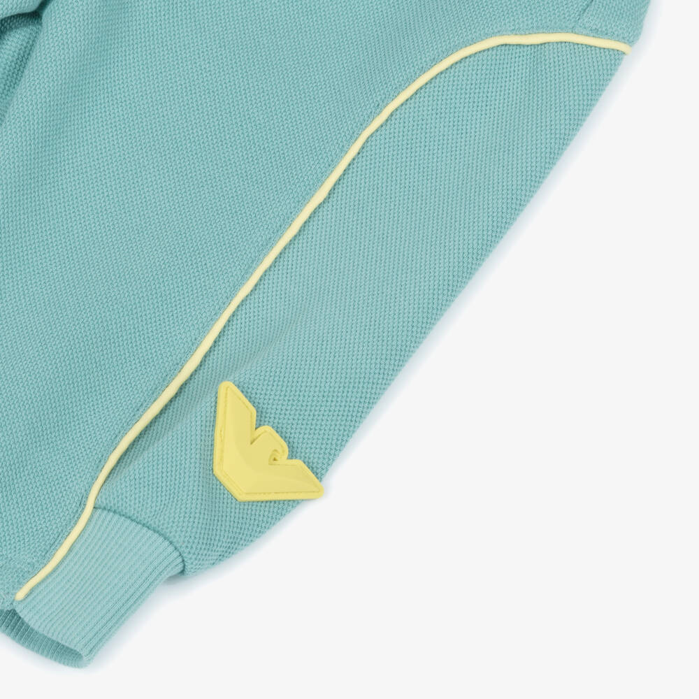Emporio Armani-Boys Aqua Green Piqué Joggers with Yellow Piping | Childrensalon Outlet