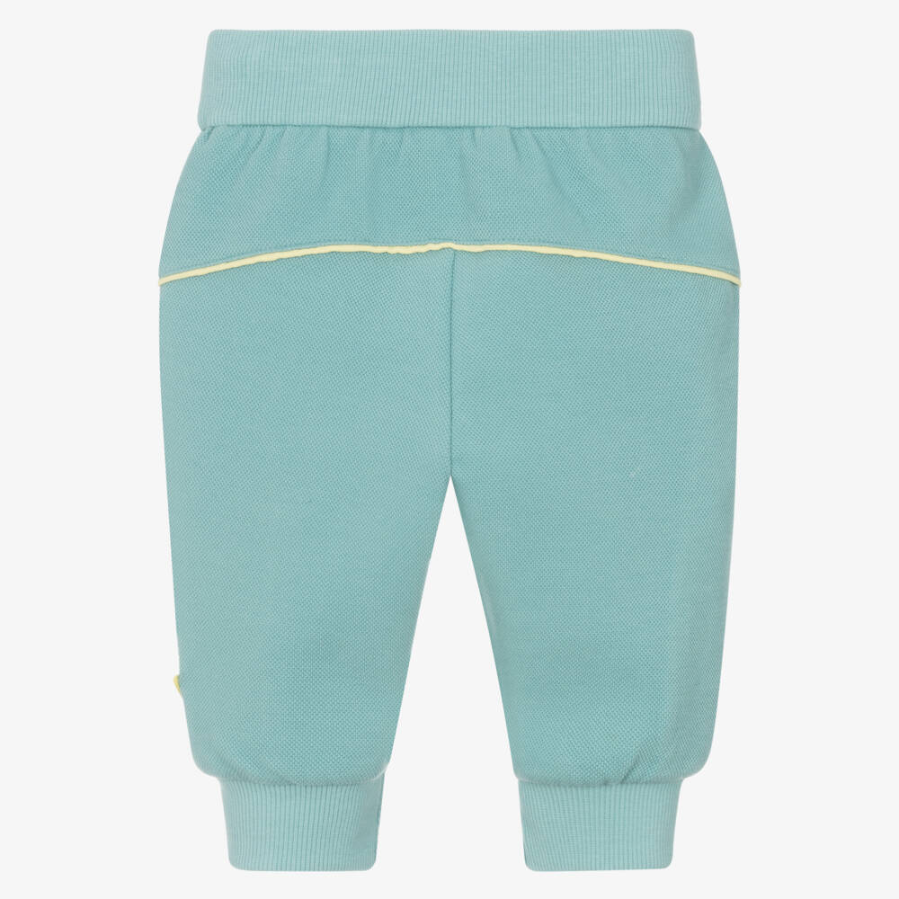 Emporio Armani-Boys Aqua Green Piqué Joggers with Yellow Piping | Childrensalon Outlet