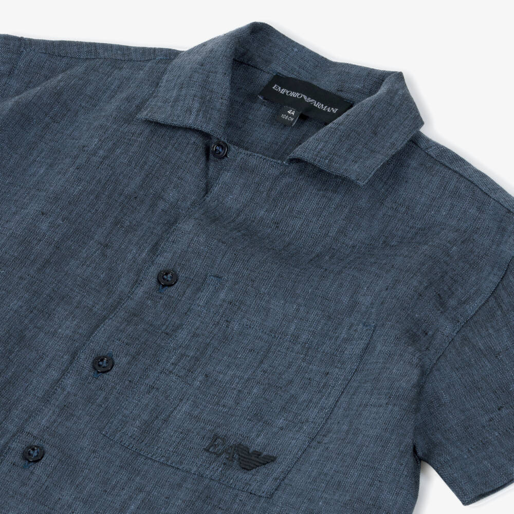 إEmporio Armani-قميص أزرق سماوي من الكتان للأولاد | Childrensalon Outlet