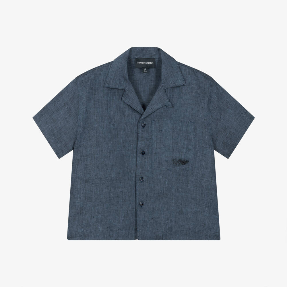 Emporio Armani-قميص أزرق سماوي من الكتان للأولاد | Childrensalon Outlet