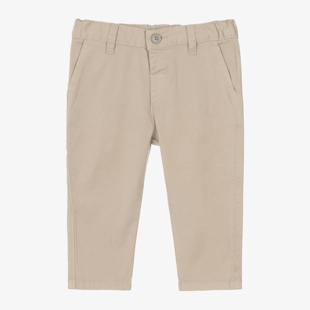 Emporio Armani-Boys Baby Beige Cotton Trousers | Childrensalon Outlet