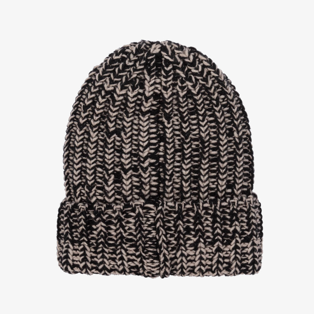 Emporio Armani-Boys Beige & Black Knitted Hat & Scarf Set | Childrensalon Outlet