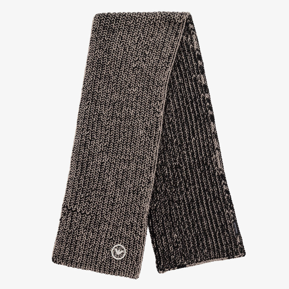 Emporio Armani-Boys Beige & Black Knitted Hat & Scarf Set | Childrensalon Outlet