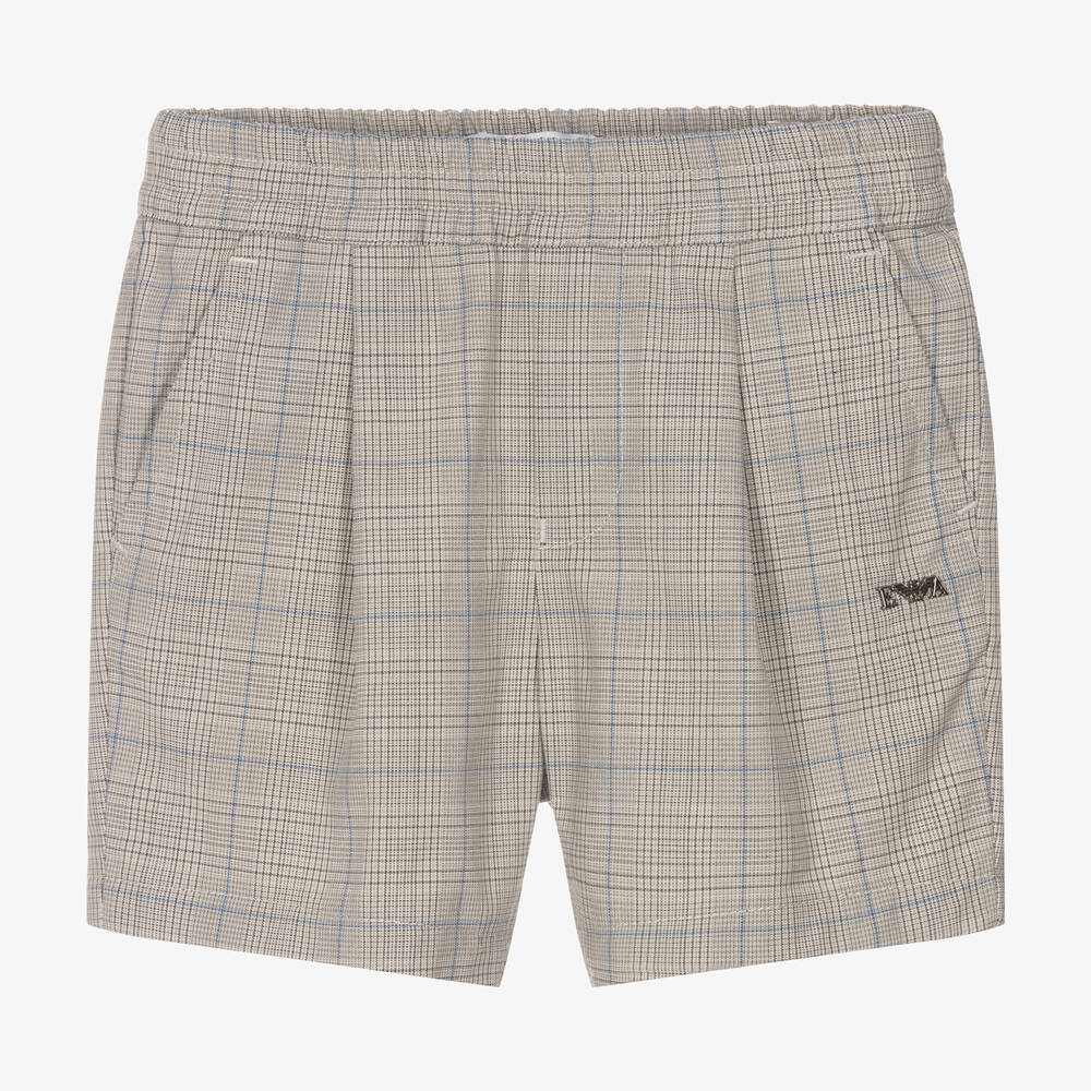 Emporio Armani - Boys Beige Check Cotton Shorts | Childrensalon