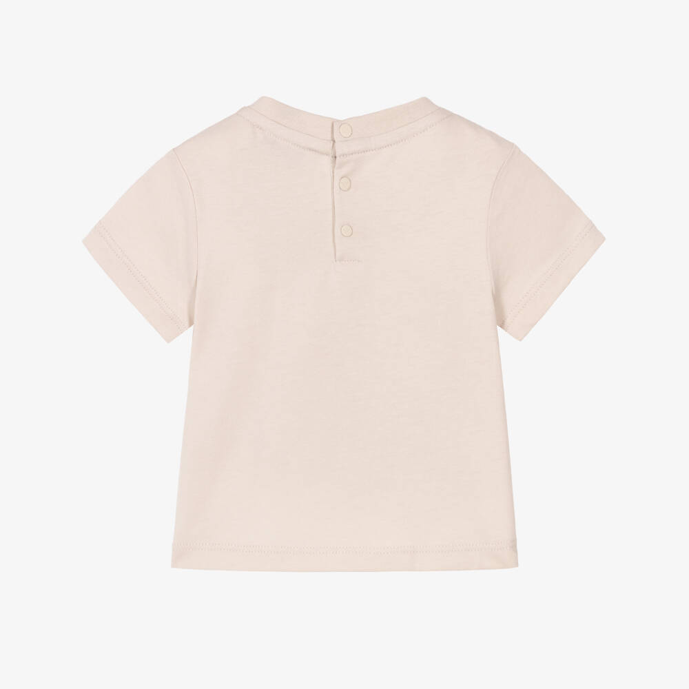 Emporio Armani-Boys Beige Cotton Baseball Print T-shirt | Childrensalon Outlet
