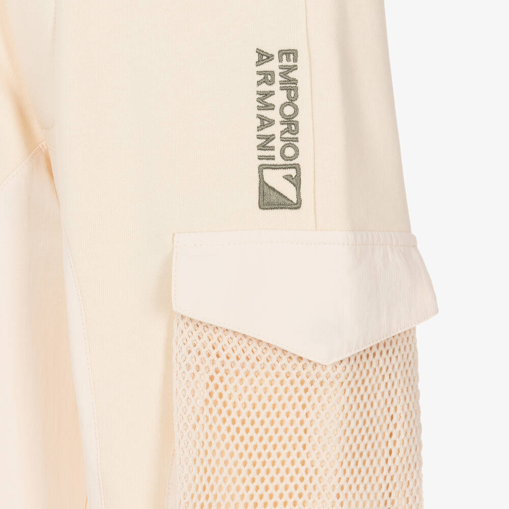 Emporio Armani-Boys Beige Cotton Cargo Shorts | Childrensalon Outlet