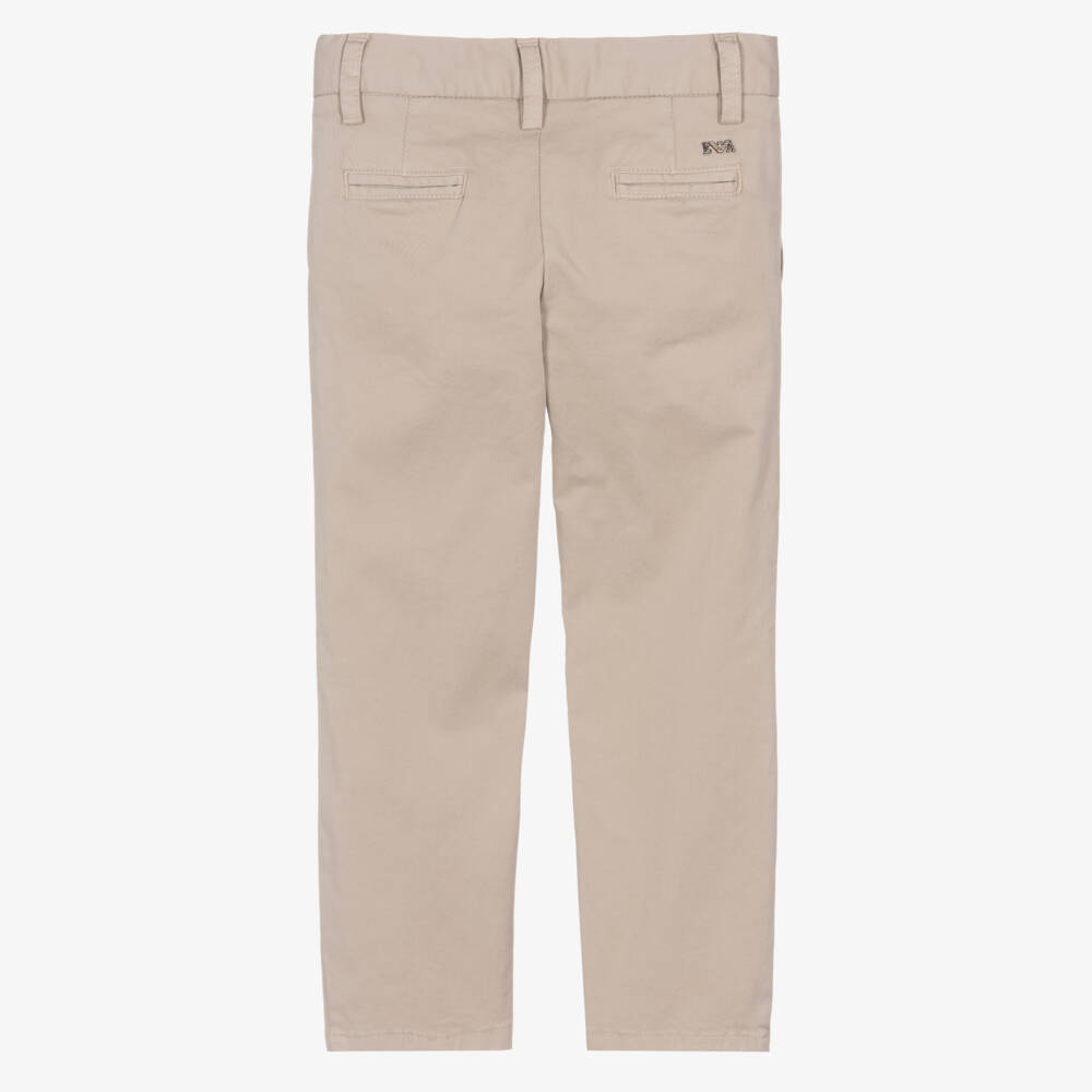 Emporio Armani-Boys Beige Cotton Chino Trousers | Childrensalon Outlet