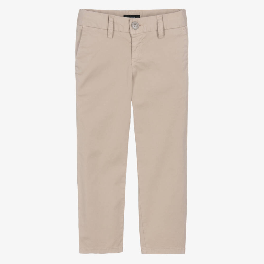 Emporio Armani-Boys Beige Cotton Chino Trousers | Childrensalon Outlet