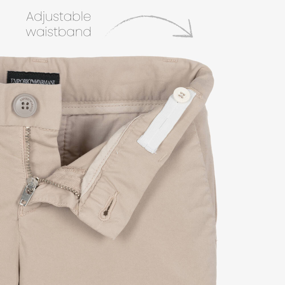 Emporio Armani-Boys Beige Cotton Chino Trousers | Childrensalon Outlet