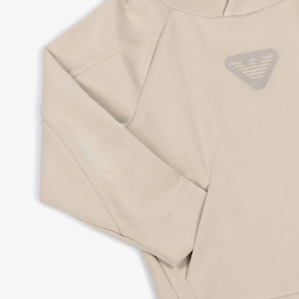 Emporio Armani-Бежевый хлопковый свитшот с логотипом для мальчиков | Childrensalon Outlet