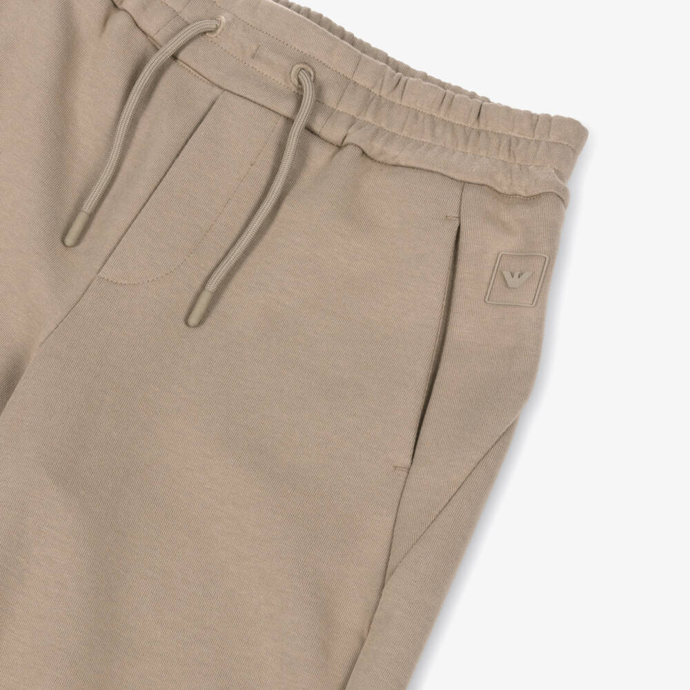 Emporio Armani-بنطلون رياضي قطني بيج بشعار للأولاد | Childrensalon Outlet