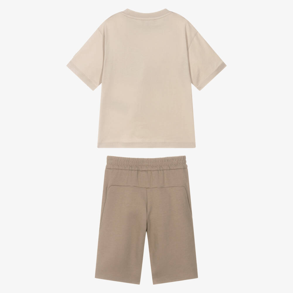 Emporio Armani-Boys Beige Cotton Eagle Logo Shorts Set | Childrensalon Outlet