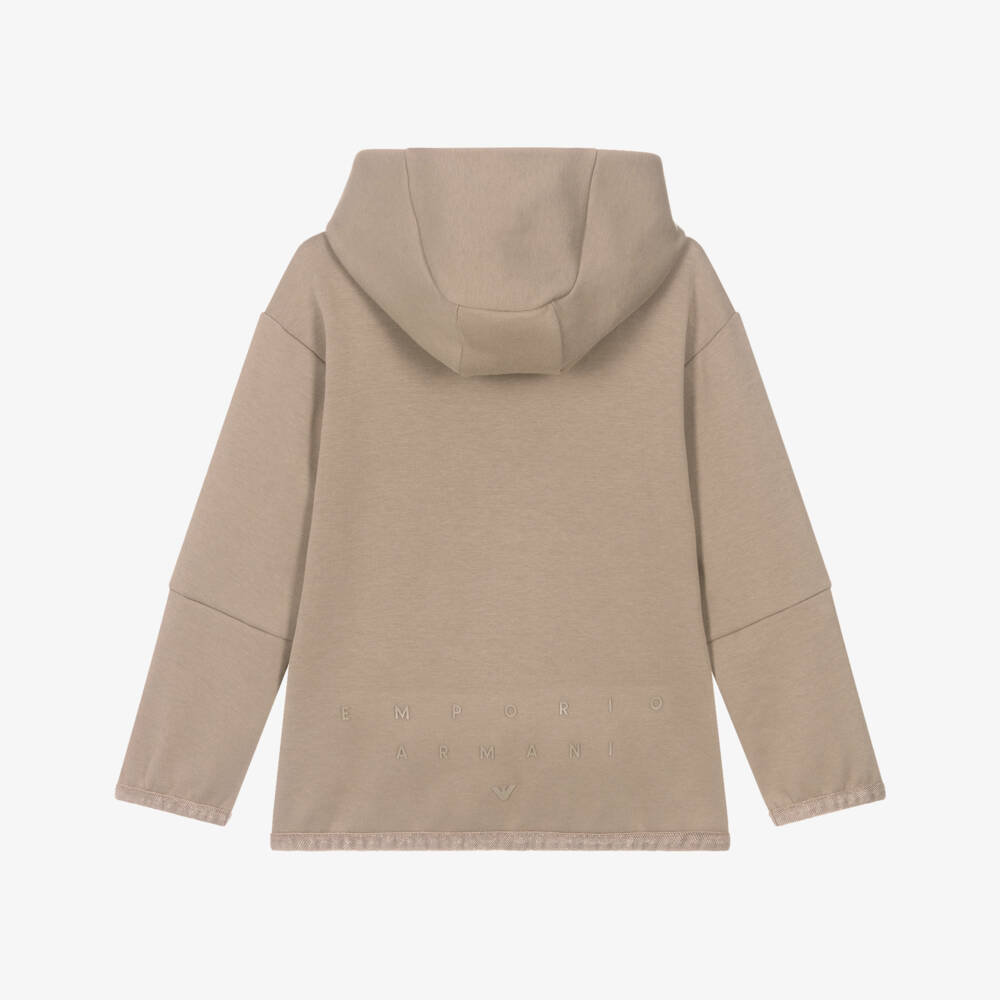 Emporio Armani-Бежевая хлопковая толстовка на молнии для мальчиков | Childrensalon Outlet
