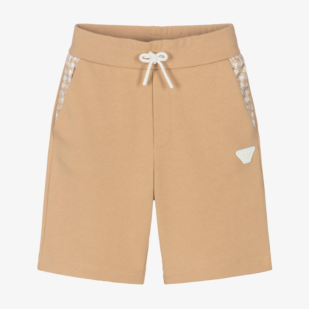 Emporio Armani-Boys Beige Cotton Jersey Eagle Shorts | Childrensalon Outlet