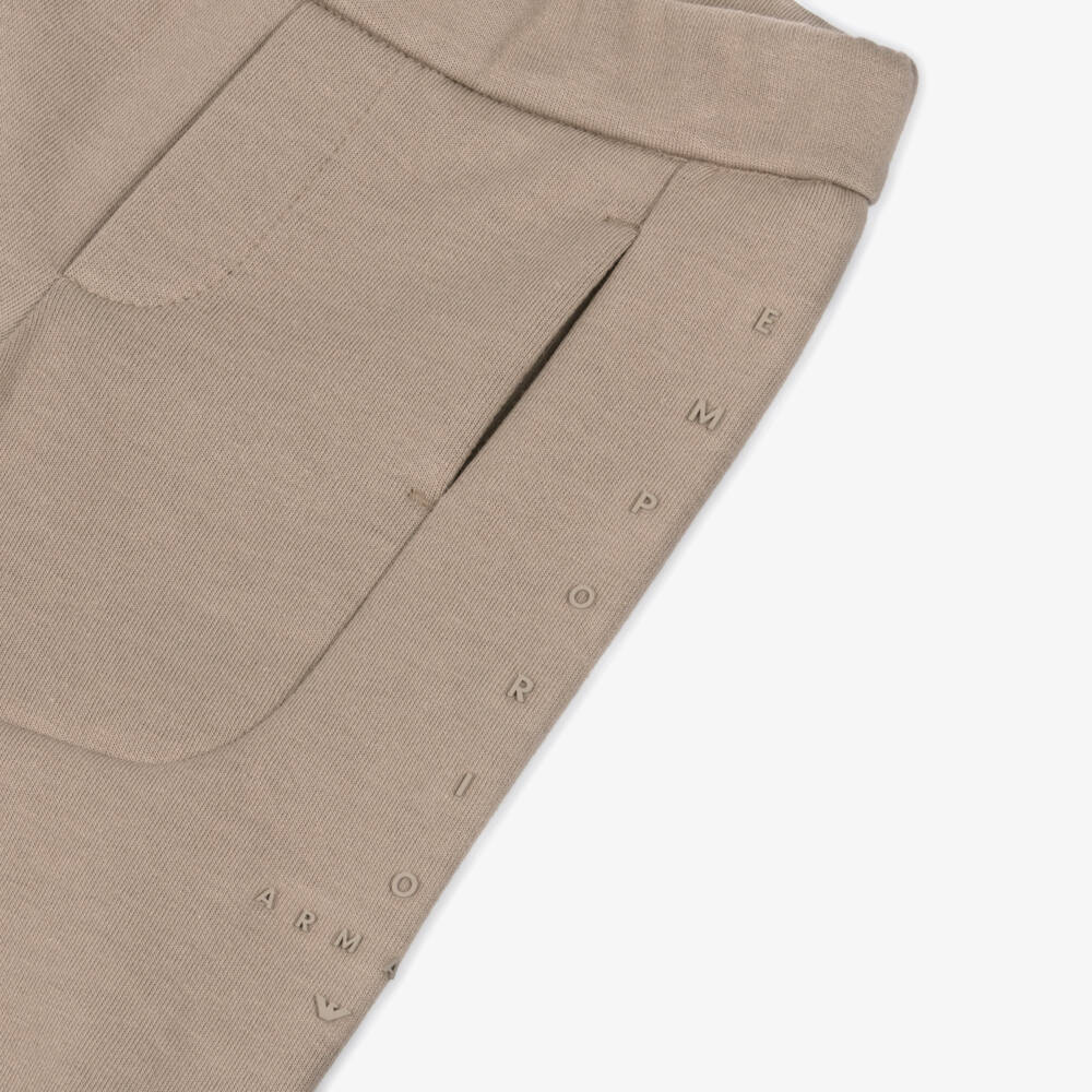 Emporio Armani-بنطلون رياضي بيج قطني بشعار للأولاد | Childrensalon Outlet
