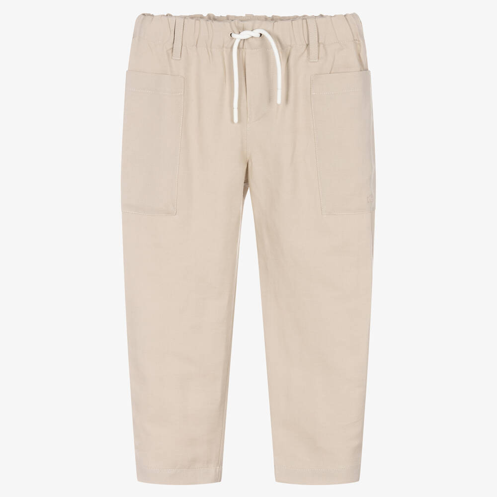 Emporio Armani - Boys Beige Cotton & Linen Trousers | Childrensalon