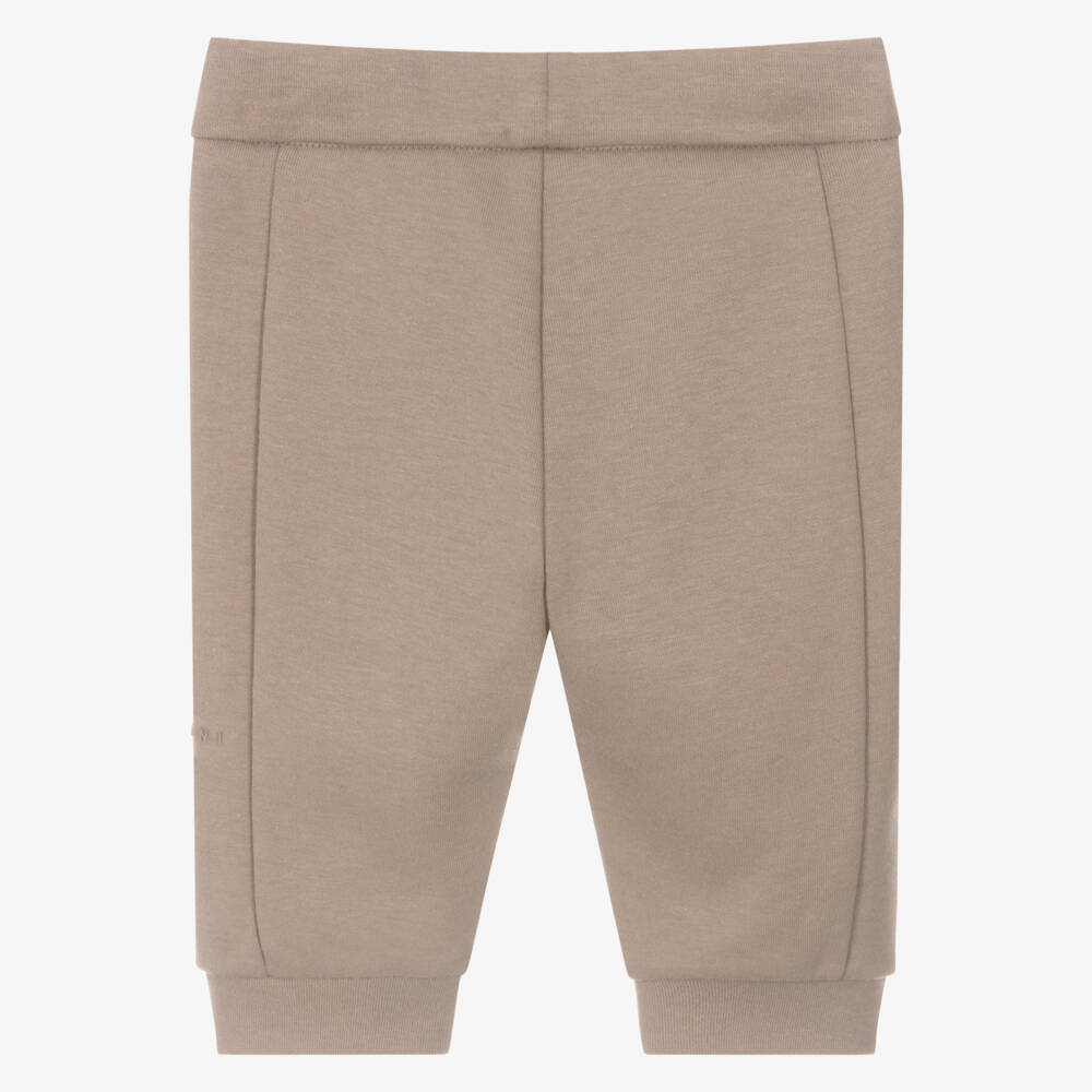 Emporio Armani-Boys Beige Cotton Logo Joggers | Childrensalon Outlet