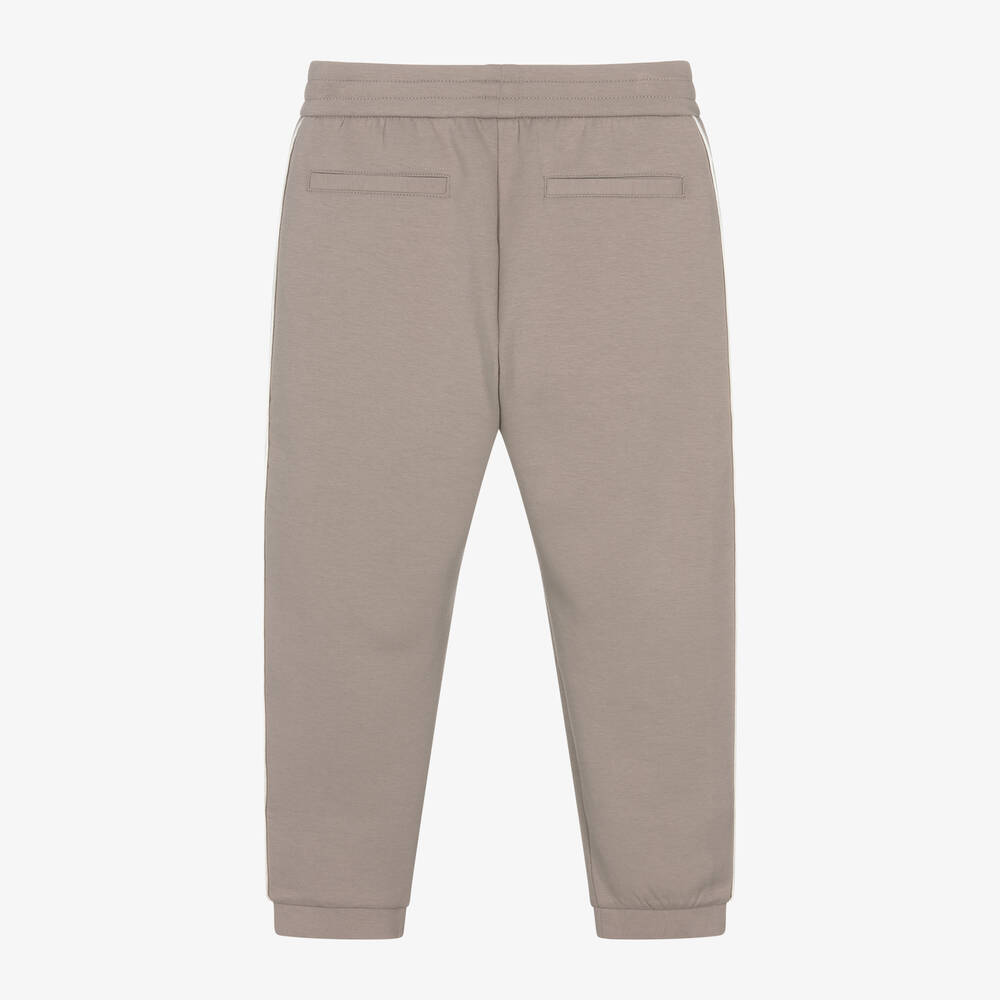 Emporio Armani-Boys Beige Cotton Logo Tape Joggers | Childrensalon Outlet