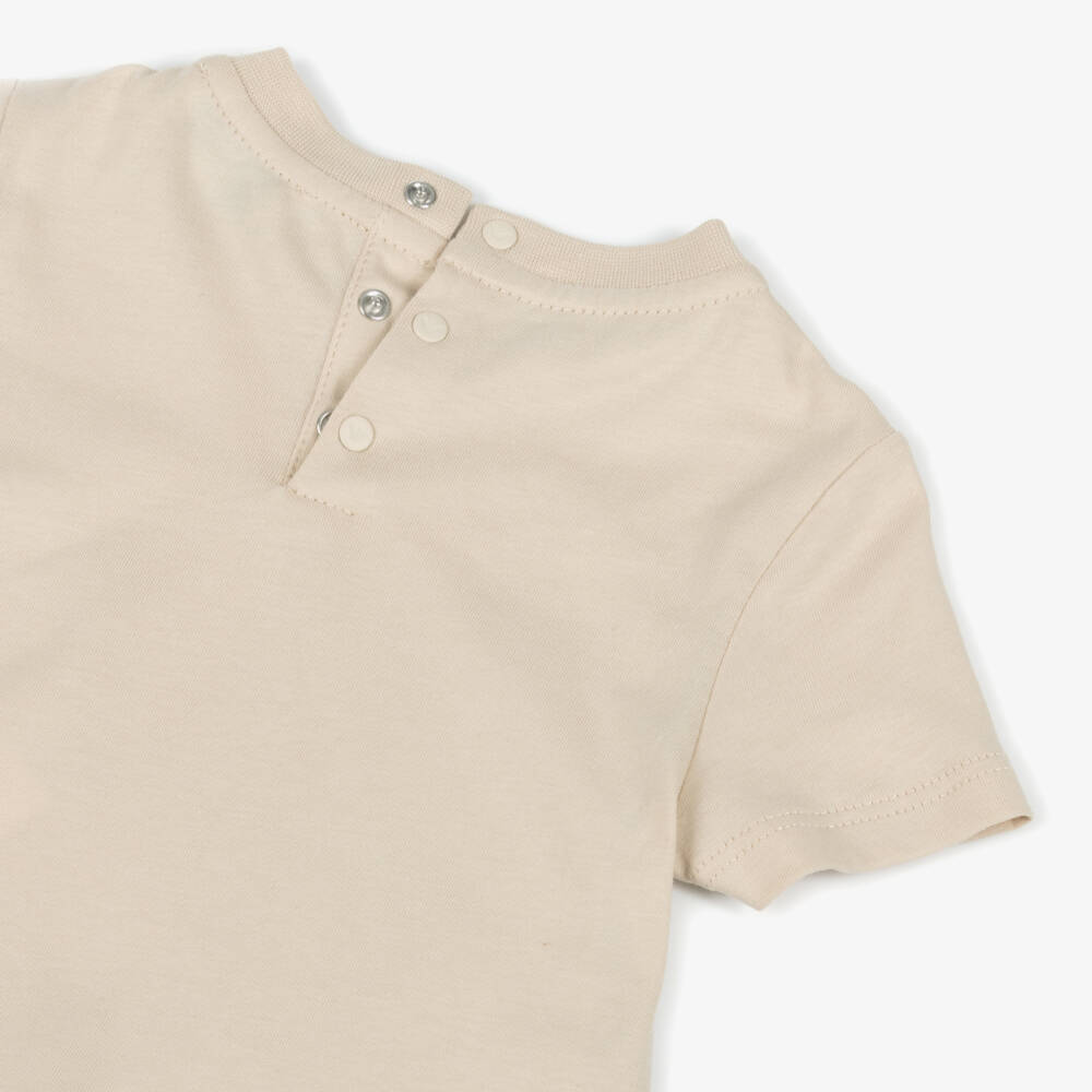 Emporio Armani-Футболка из бежевого хлопка с логотипом для мальчиков | Childrensalon Outlet