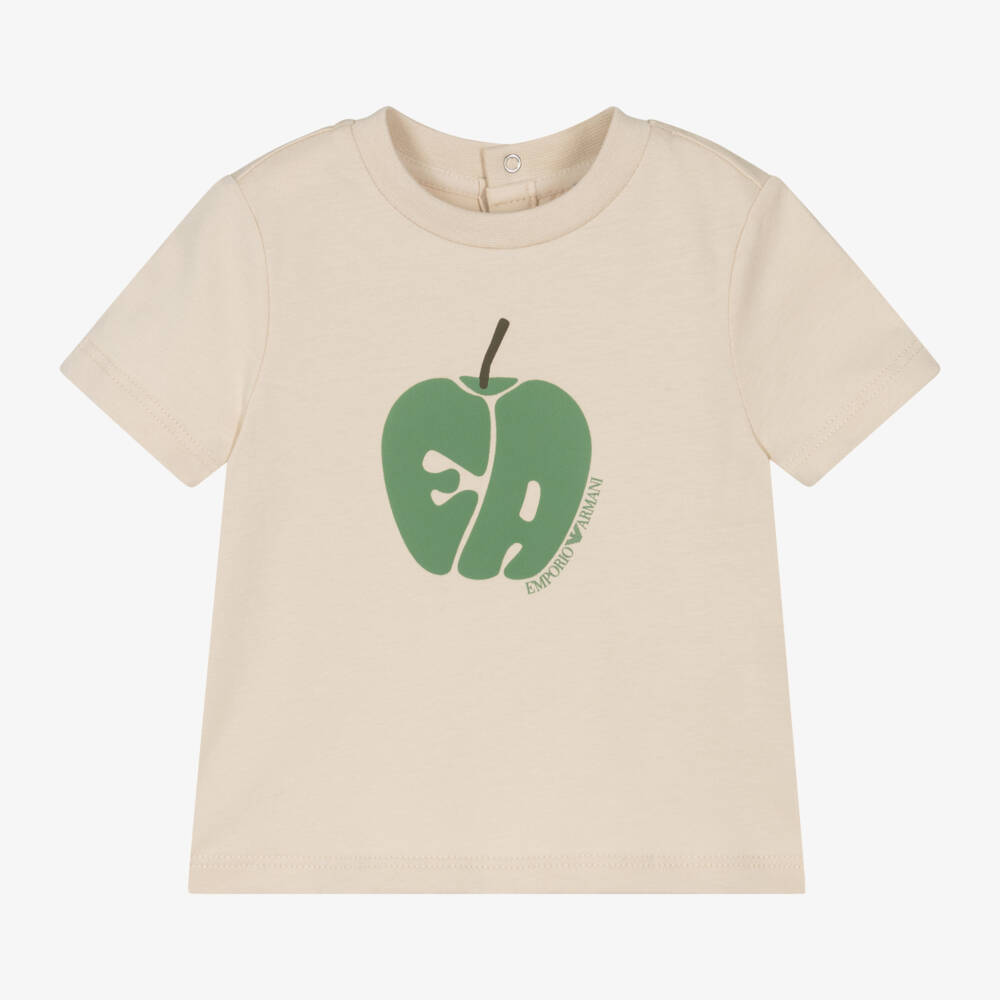 Emporio Armani-تيشيرت قطني بيج للأولاد بشعار | Childrensalon Outlet
