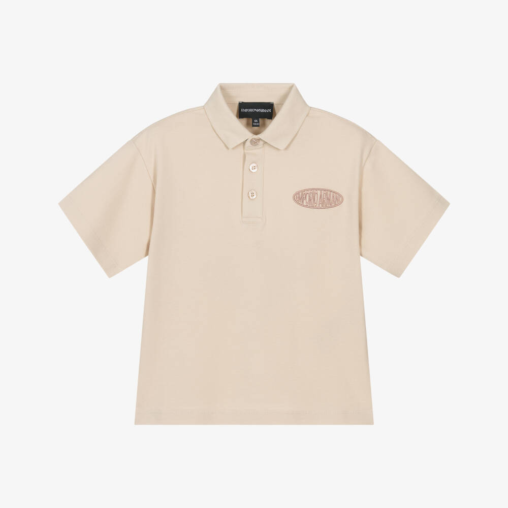 Emporio Armani-Boys Beige Cotton Piqué Polo Shirt | Childrensalon Outlet