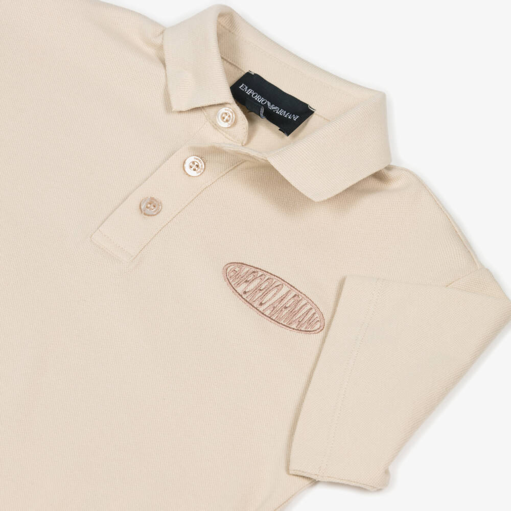 Emporio Armani-Boys Beige Cotton Piqué Polo Shirt | Childrensalon Outlet