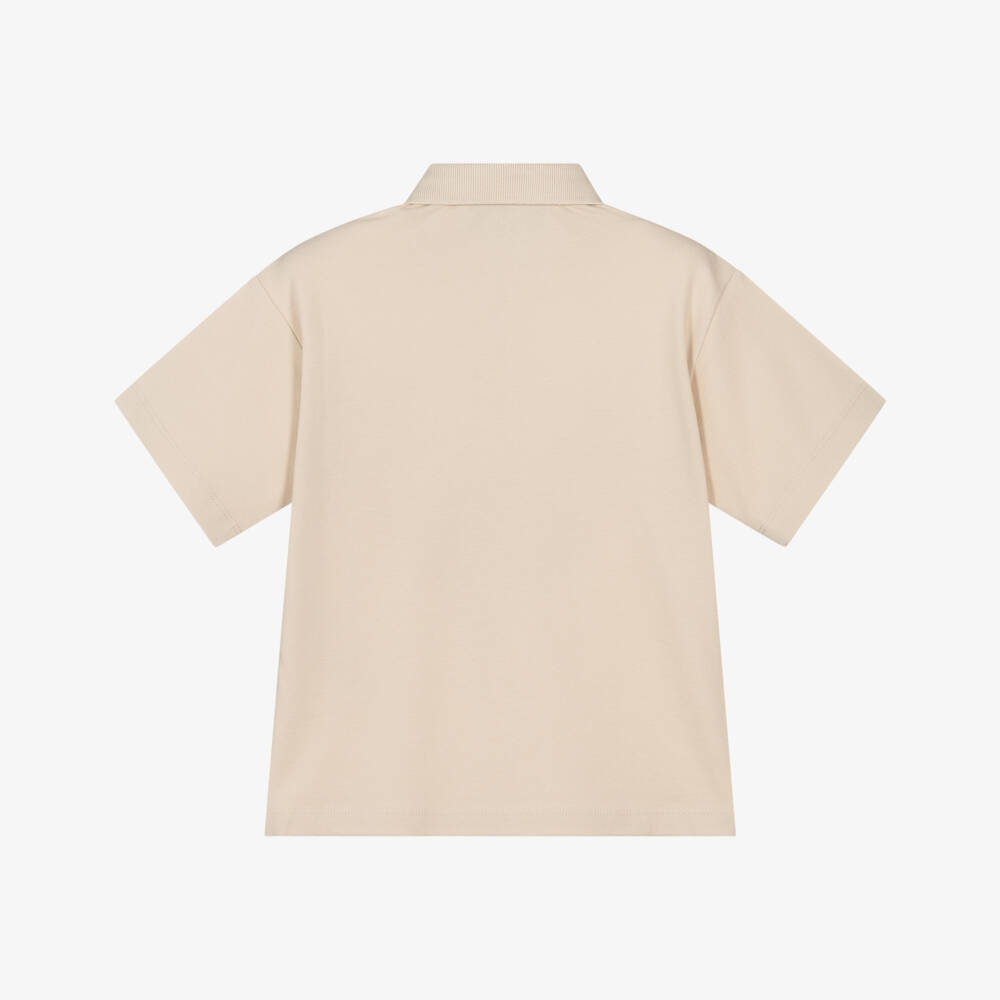 Emporio Armani-Boys Beige Cotton Piqué Polo Shirt | Childrensalon Outlet