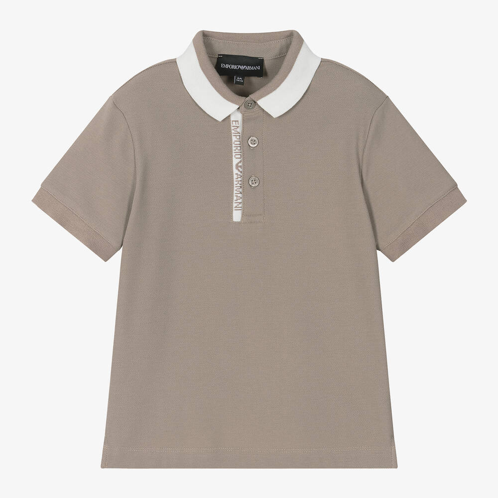 Emporio Armani-Boys Beige Cotton Piqué Polo Top | Childrensalon Outlet