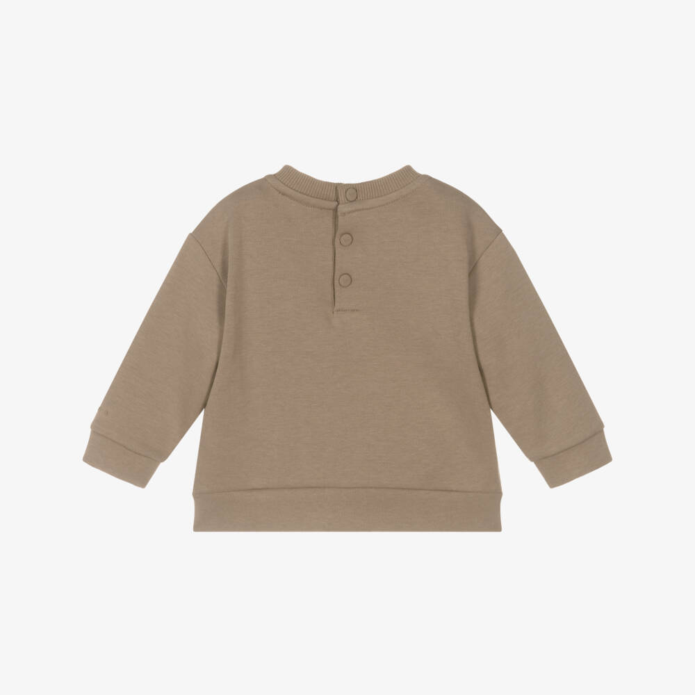 Emporio Armani-Boys Beige Cotton Ribbed Neck Sweatshirt | Childrensalon Outlet