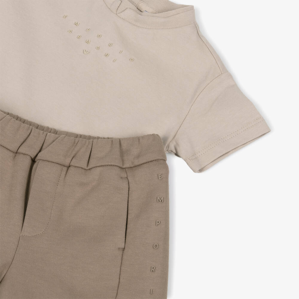 Emporio Armani-طقم شورت قطني بيج للأولاد | Childrensalon Outlet