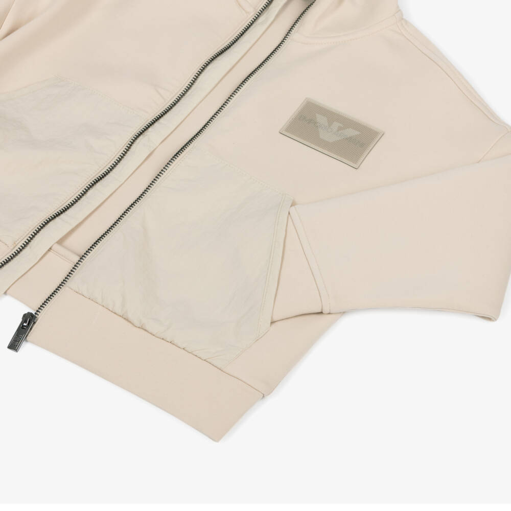 Emporio Armani-Boys Beige Cotton Tracksuit with Lenticular Logo Patch | Childrensalon Outlet