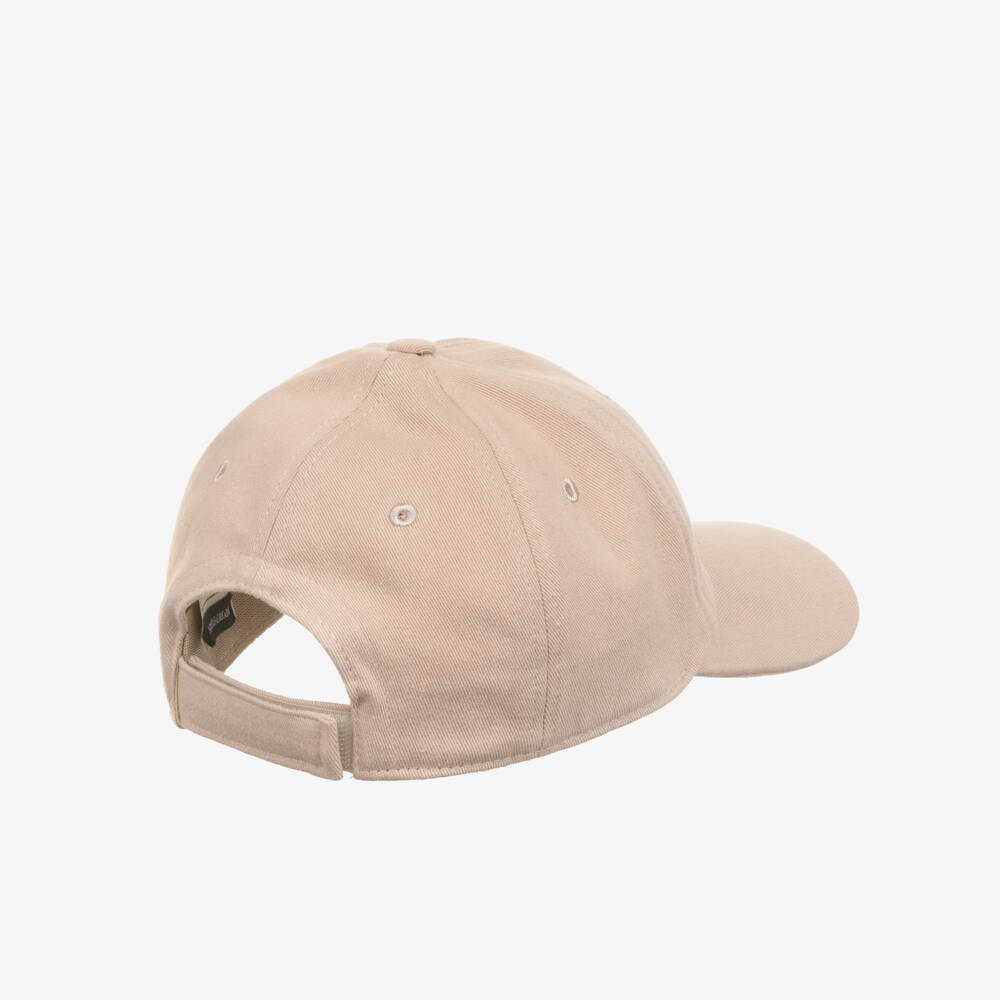 Emporio Armani-Boys Beige Cotton Twill Cap with Eagle Logo | Childrensalon Outlet