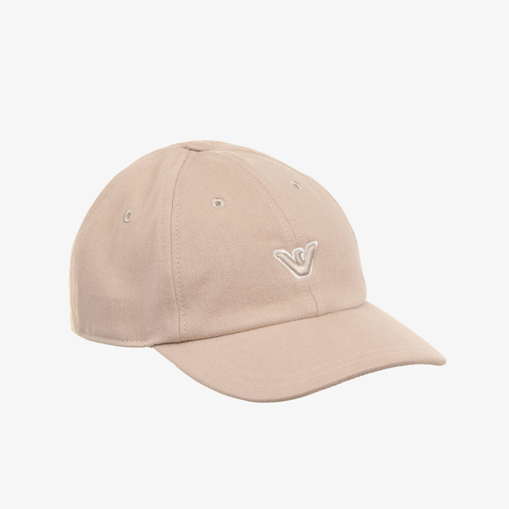 Emporio Armani-Boys Beige Cotton Twill Cap with Eagle Logo | Childrensalon Outlet