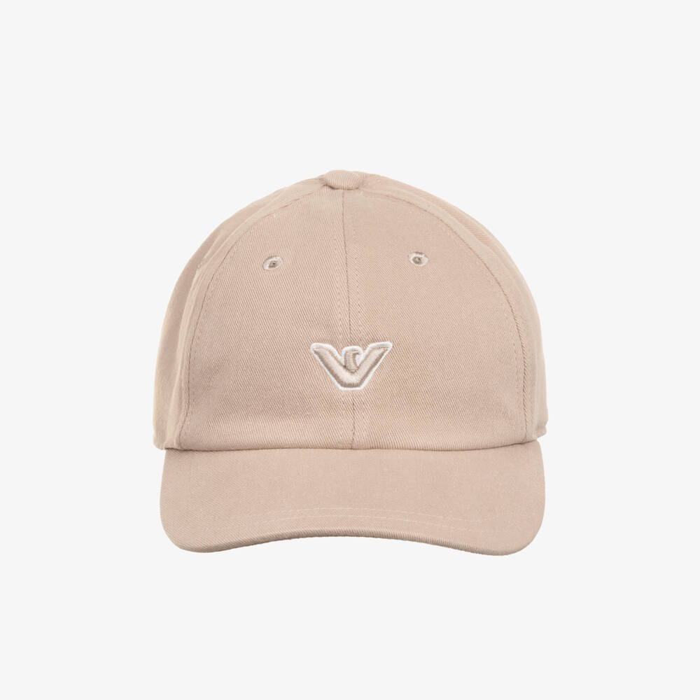 Emporio Armani-Boys Beige Cotton Twill Cap with Eagle Logo | Childrensalon Outlet
