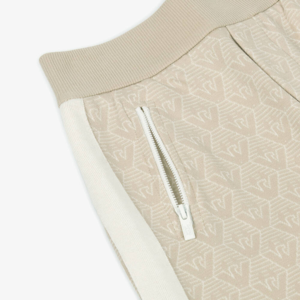 Emporio Armani-Boys Beige Eagle Patterned Shorts | Childrensalon Outlet