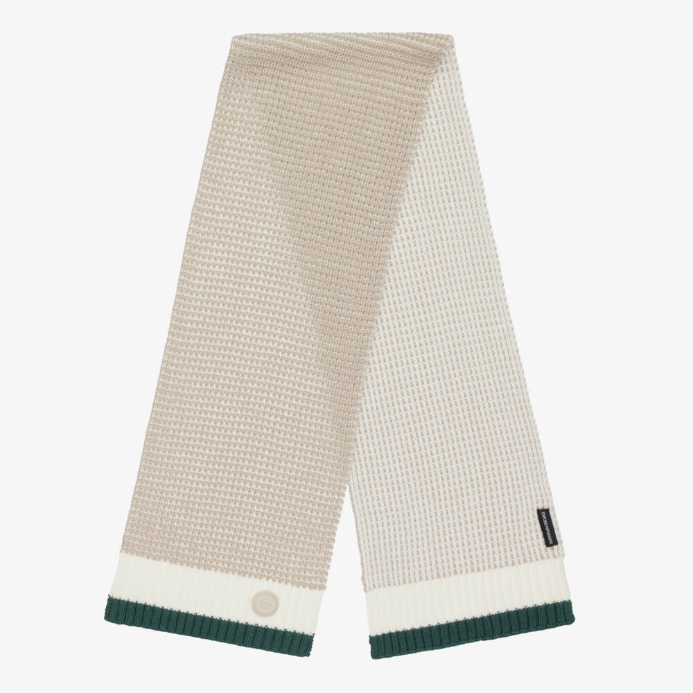 Emporio Armani-Boys Beige & Green Chunky Knit Scarf | Childrensalon Outlet