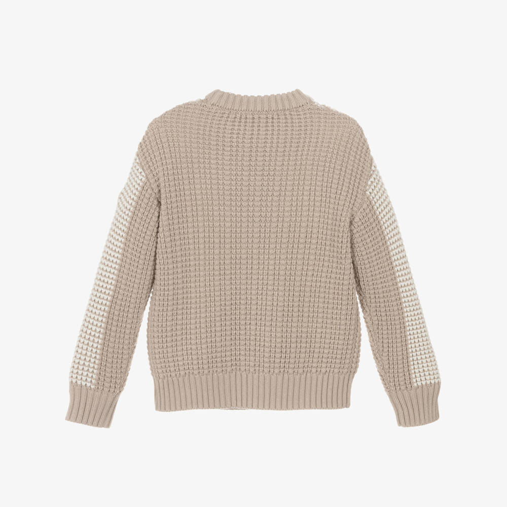 Emporio Armani-Boys Beige & Green Diamond Knit Jumper | Childrensalon Outlet