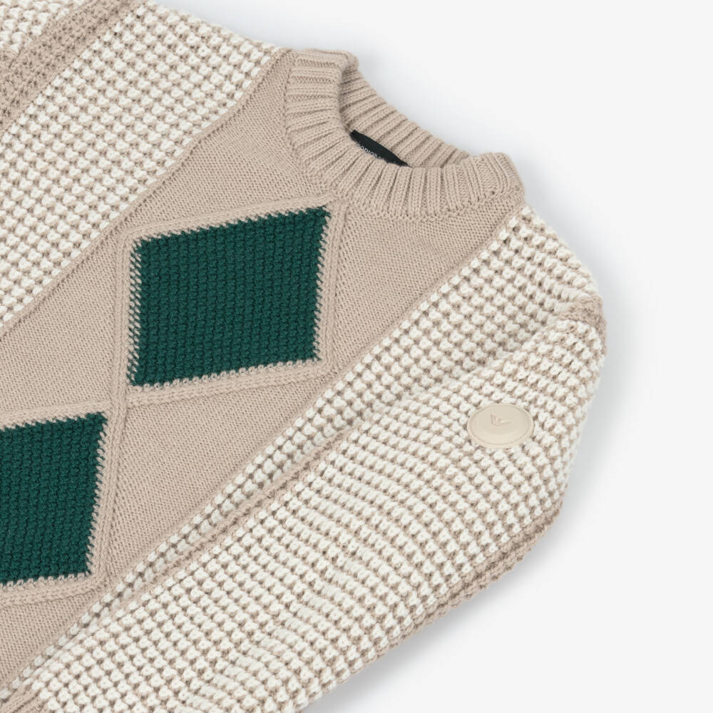 Emporio Armani-Boys Beige & Green Diamond Knit Jumper | Childrensalon Outlet