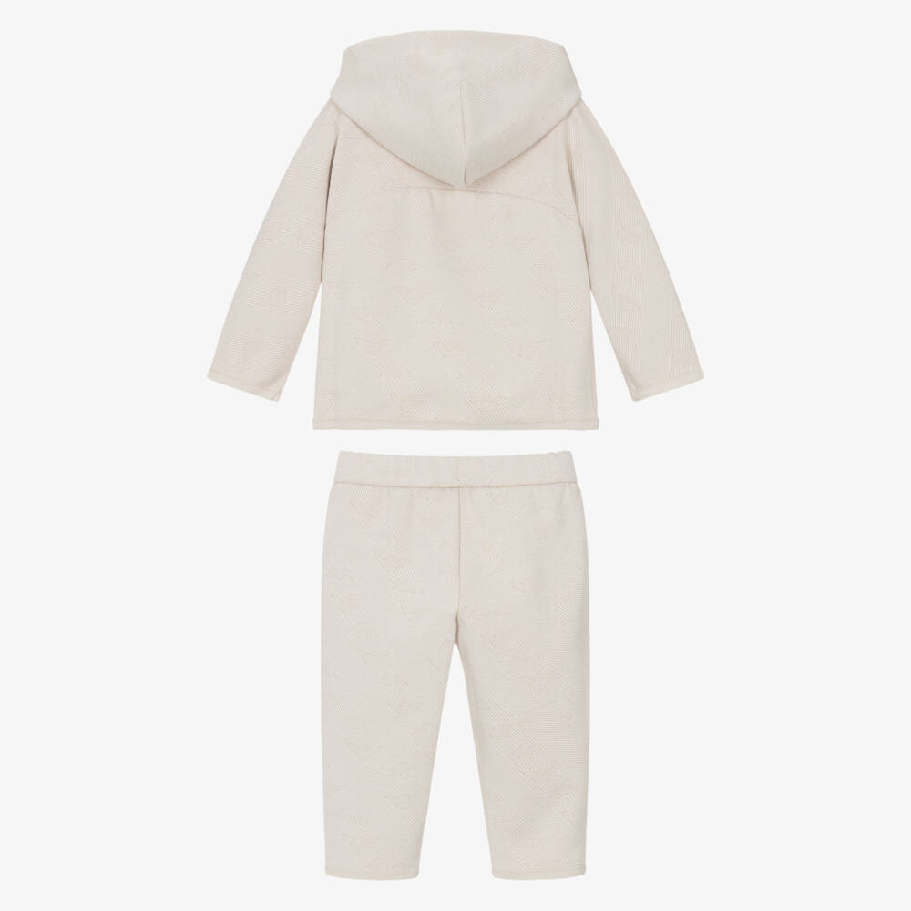 Emporio Armani-Boys Beige Jacquard Jersey Tracksuit Set | Childrensalon Outlet