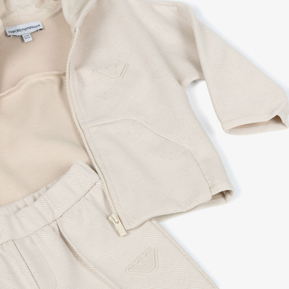 Emporio Armani-Boys Beige Jacquard Jersey Tracksuit Set | Childrensalon Outlet