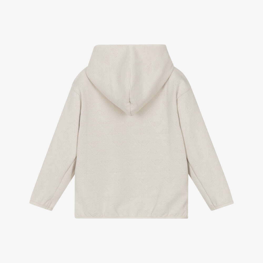 Emporio Armani-Boys Beige Jacquard Logo Jersey Zip-Up Hoodie | Childrensalon Outlet
