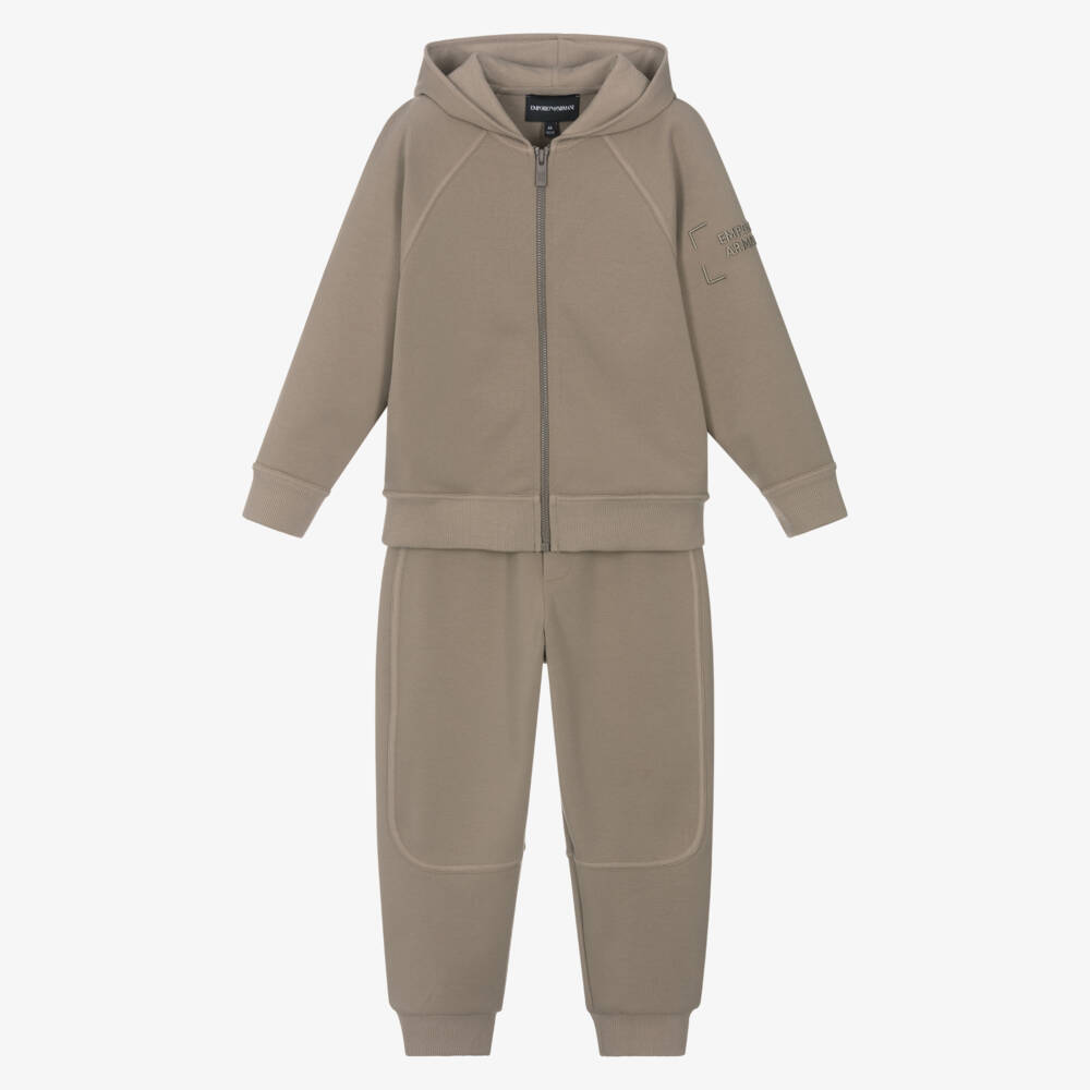 Emporio Armani-Boys Beige Jersey Tracksuit Set | Childrensalon Outlet