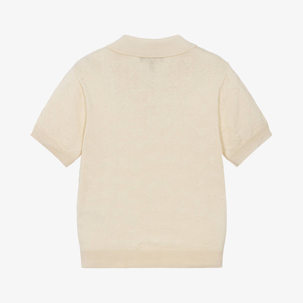 Emporio Armani-Boys Beige Knit Polo Top | Childrensalon Outlet