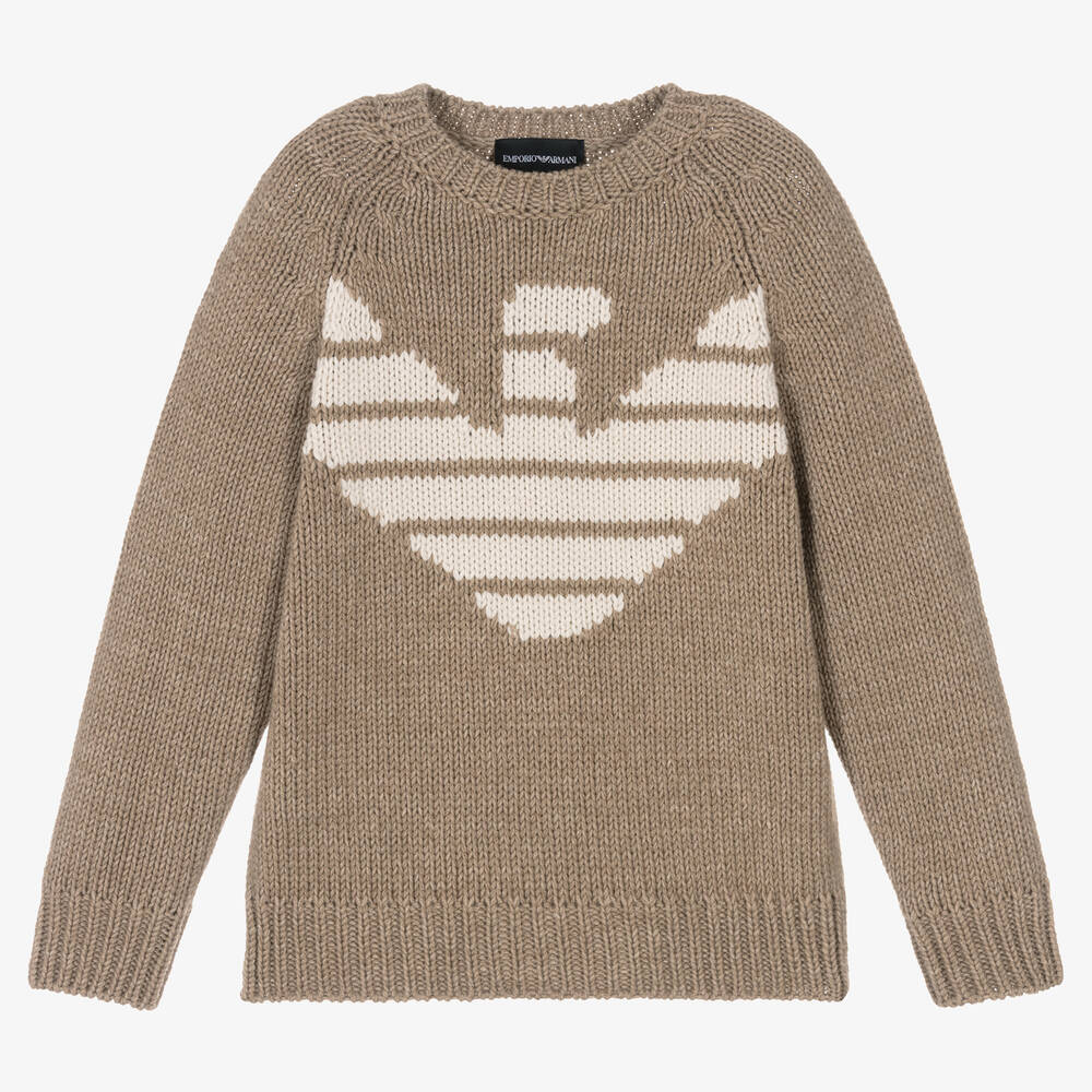 Emporio Armani - Boys Beige Knitted Wool Sweater | Childrensalon